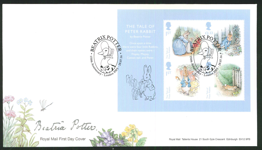 2016 - Beatrix Potter Minisheet First Day Cover, London SW5 Postmark